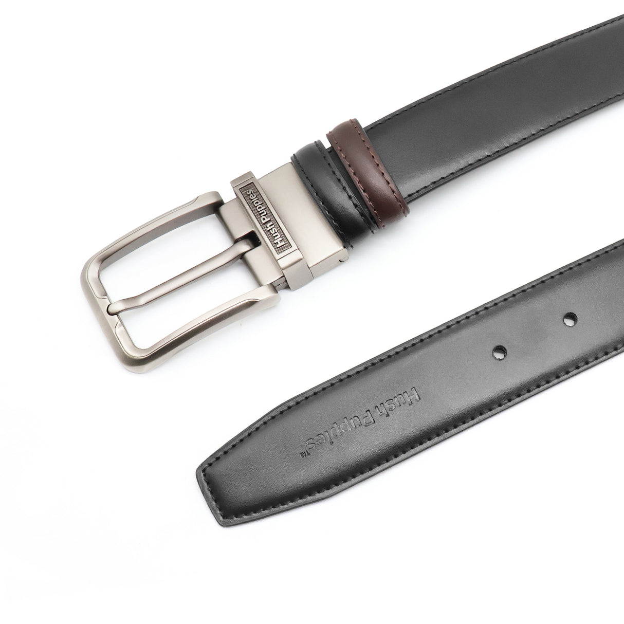 Damond Pin Clip Reversible Men's Belt - Black Dark Brown