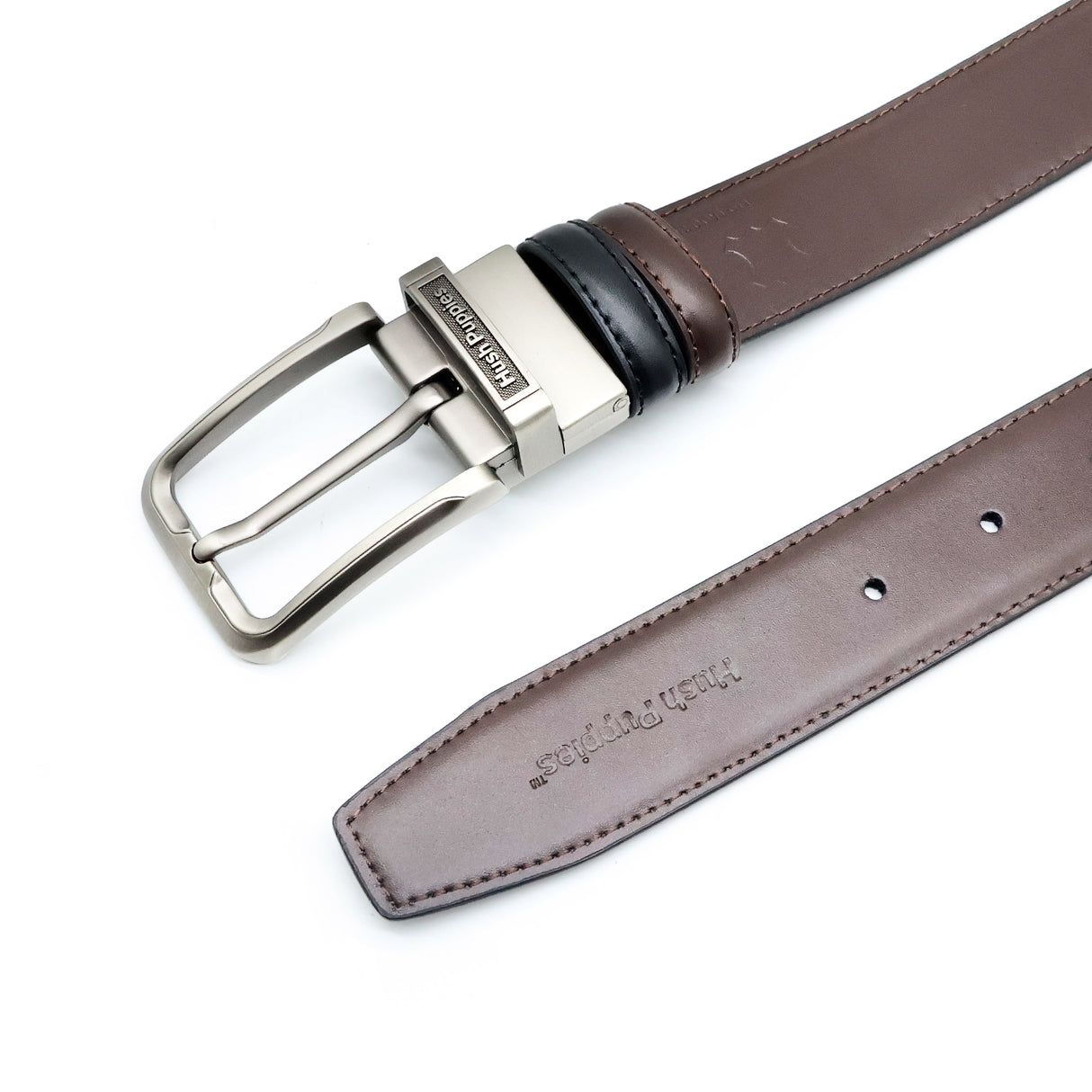 Damond Pin Clip Reversible Men's Belt - Black Dark Brown