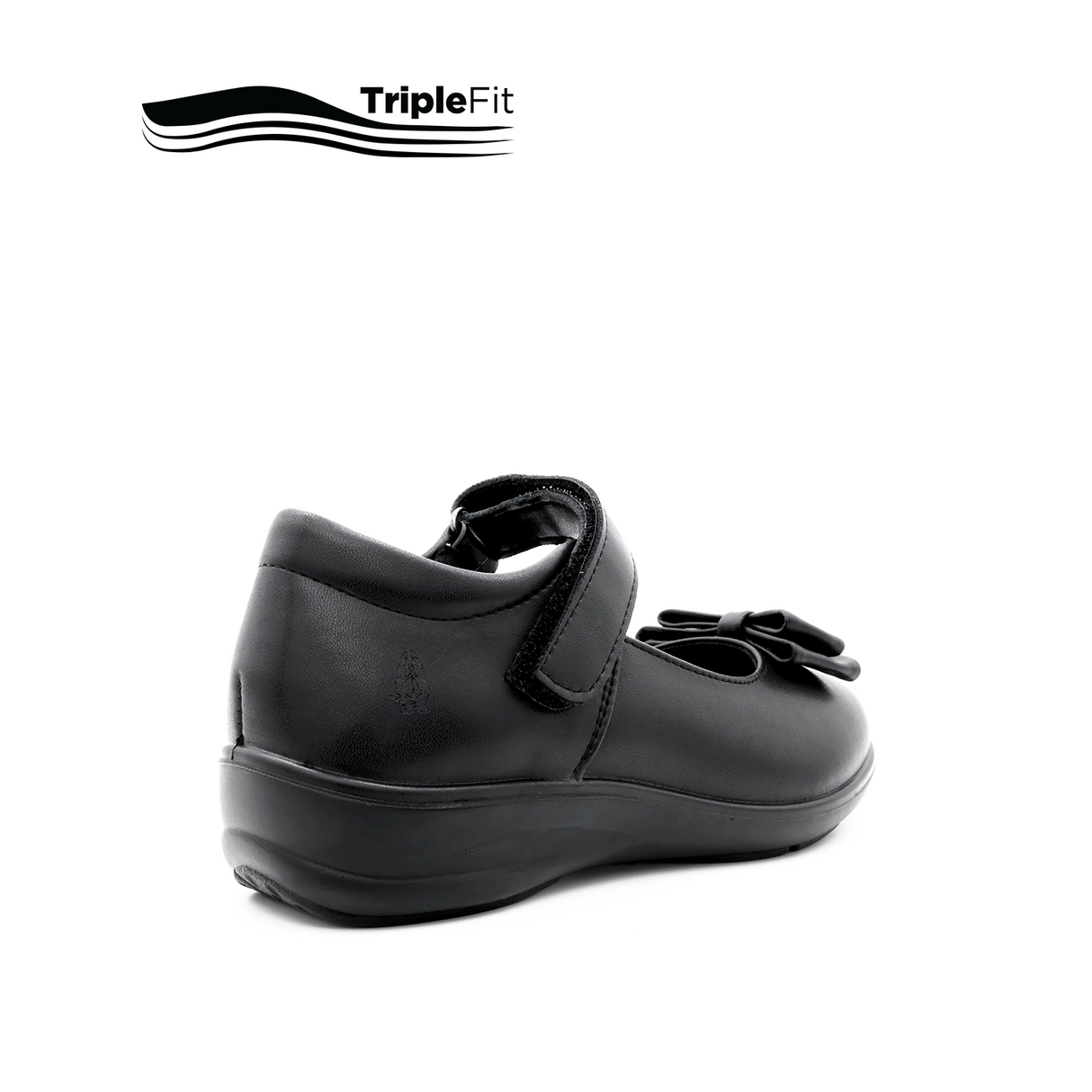 Charlotte Bow Girl's Shoes - Black Leather