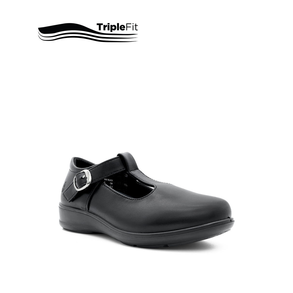 Charlotte T-Bar Girl's Shoes - Black Leather