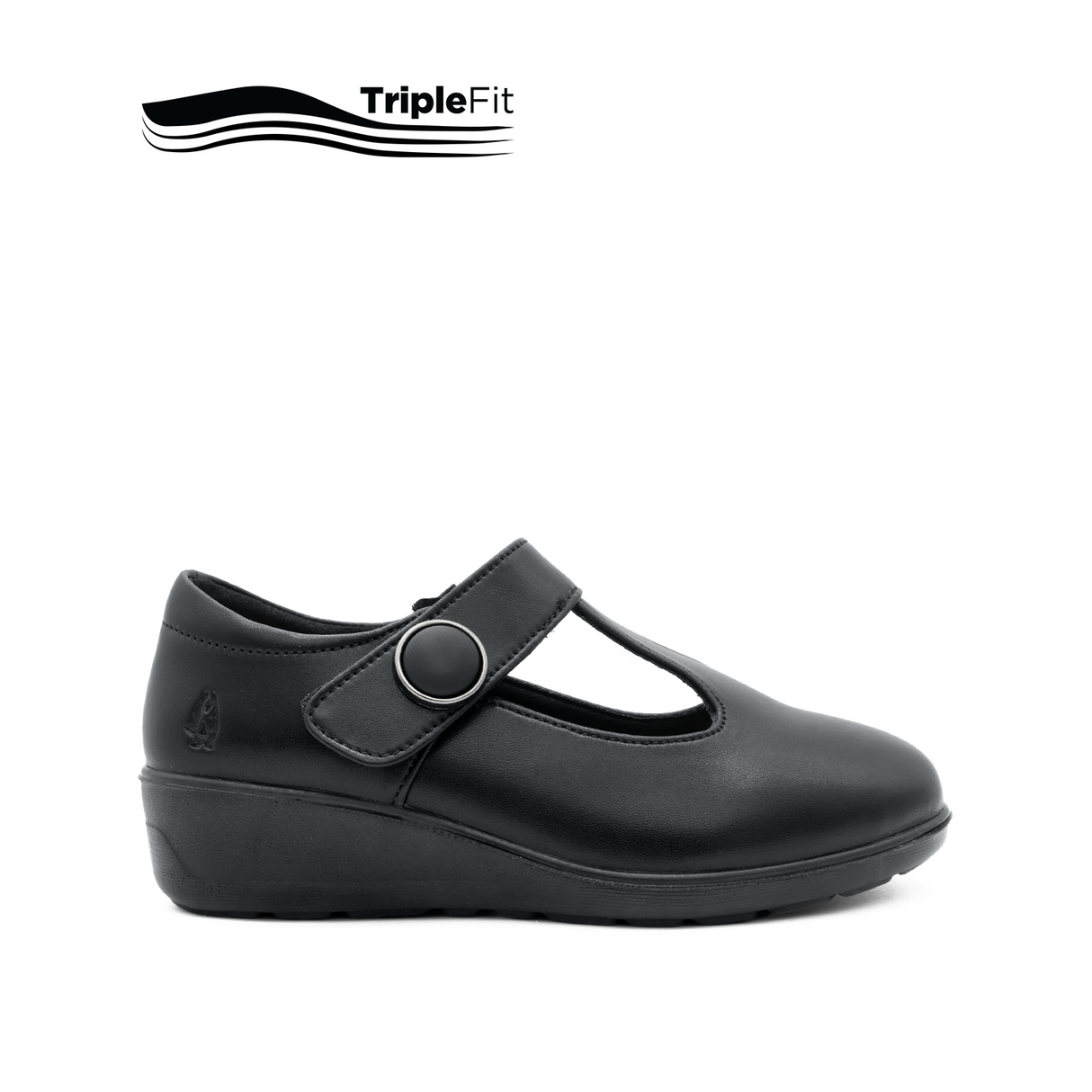 Sarah T-Bar Girl's Shoes - Black Leather