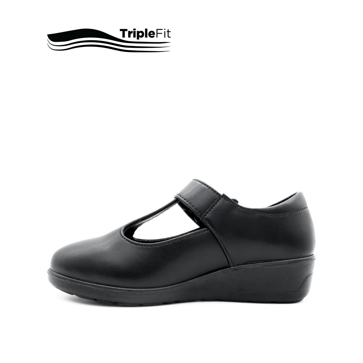 Sarah T-Bar Girl's Shoes - Black Leather