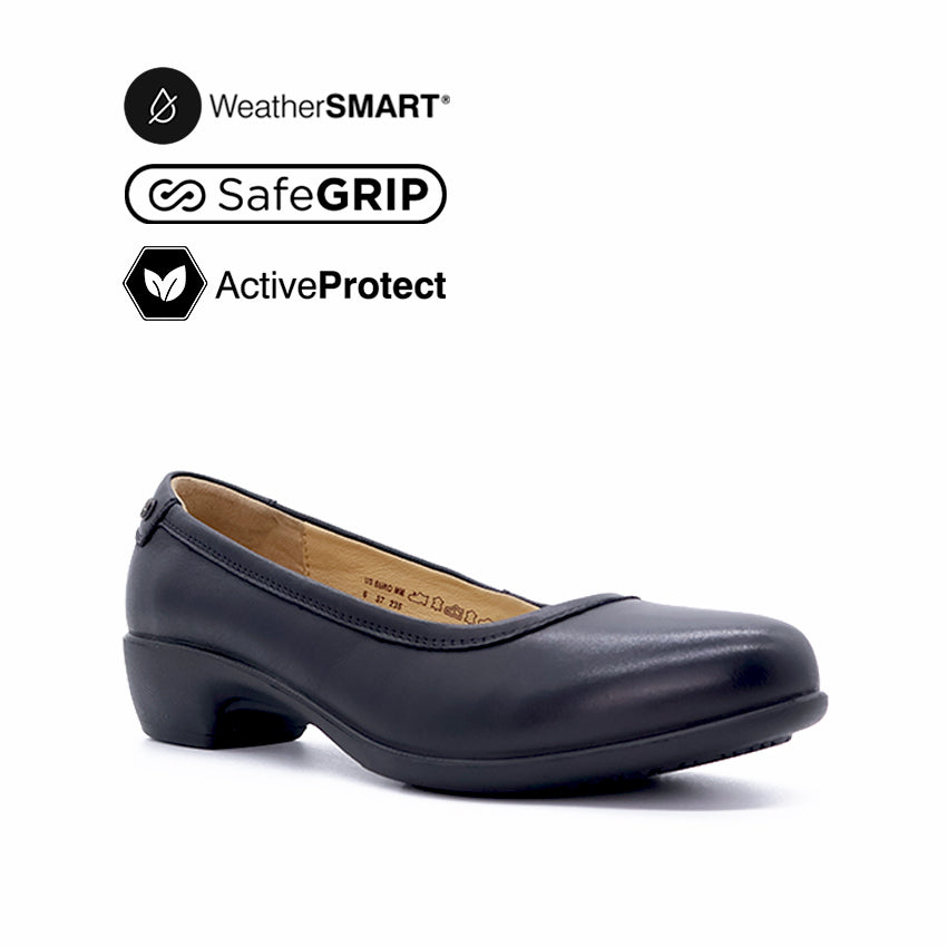 Fai Pump Women's Casual Shoes - Black Leather Waterproof
