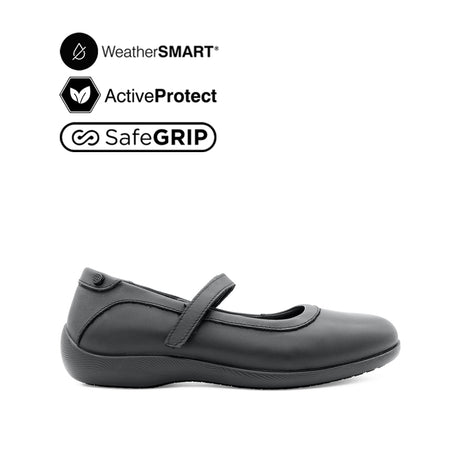 Gracie Mary Jane Plain Toe Women's Shoes - Black Leather Waterproof