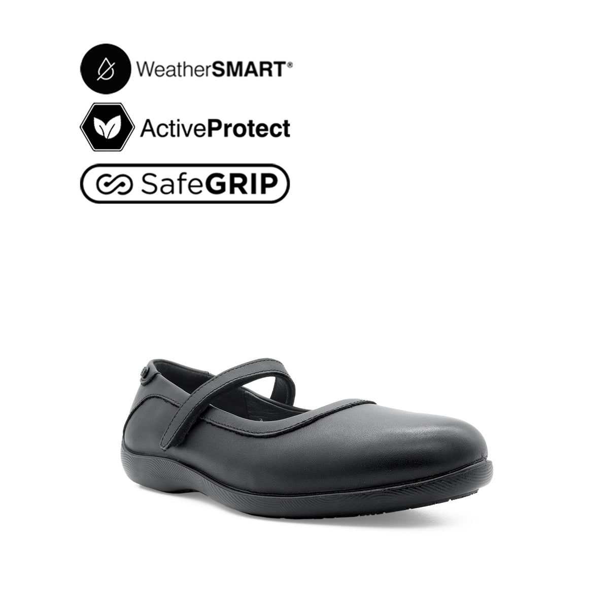 Gracie Mary Jane Plain Toe Women's Shoes - Black Leather Waterproof