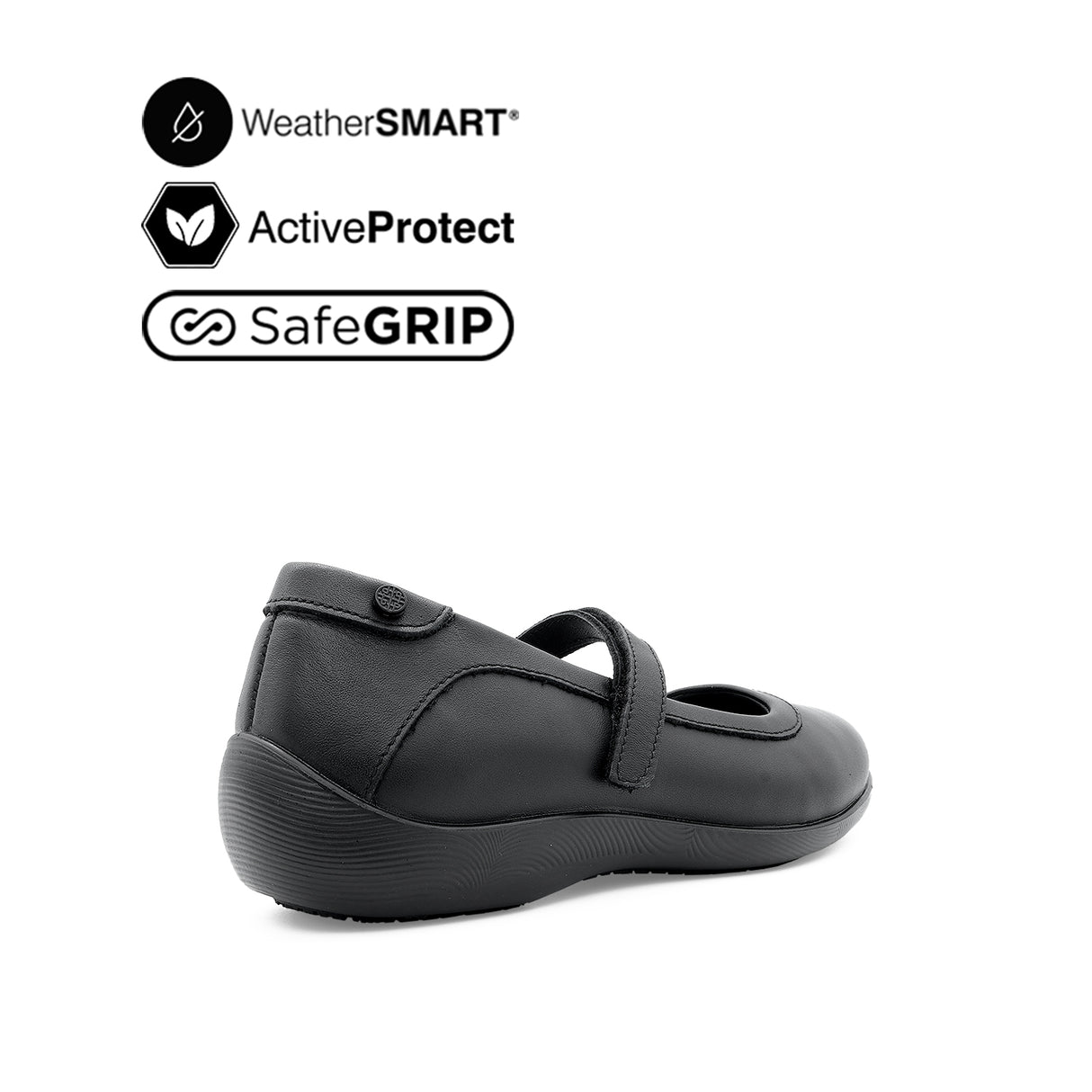 Gracie Mary Jane Plain Toe Women's Shoes - Black Leather Waterproof