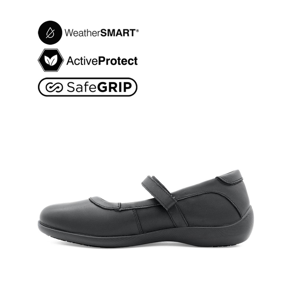 Gracie Mary Jane Plain Toe Women's Shoes - Black Leather Waterproof