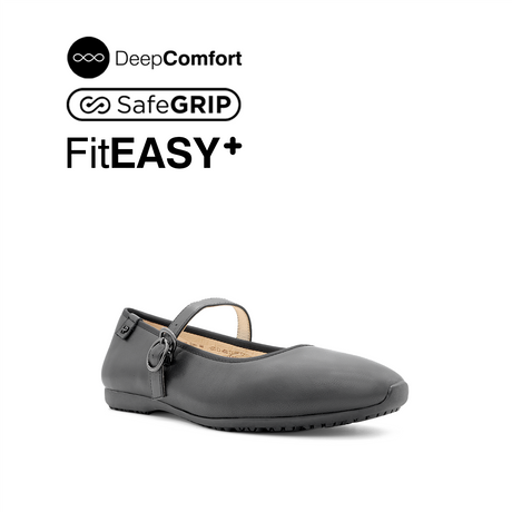 Nicolette Mary Jane Plain Toe Women's Shoes - Black Leather