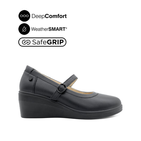 Paris Wedge Mary Jane Women's Shoes - Black Leather Waterproof