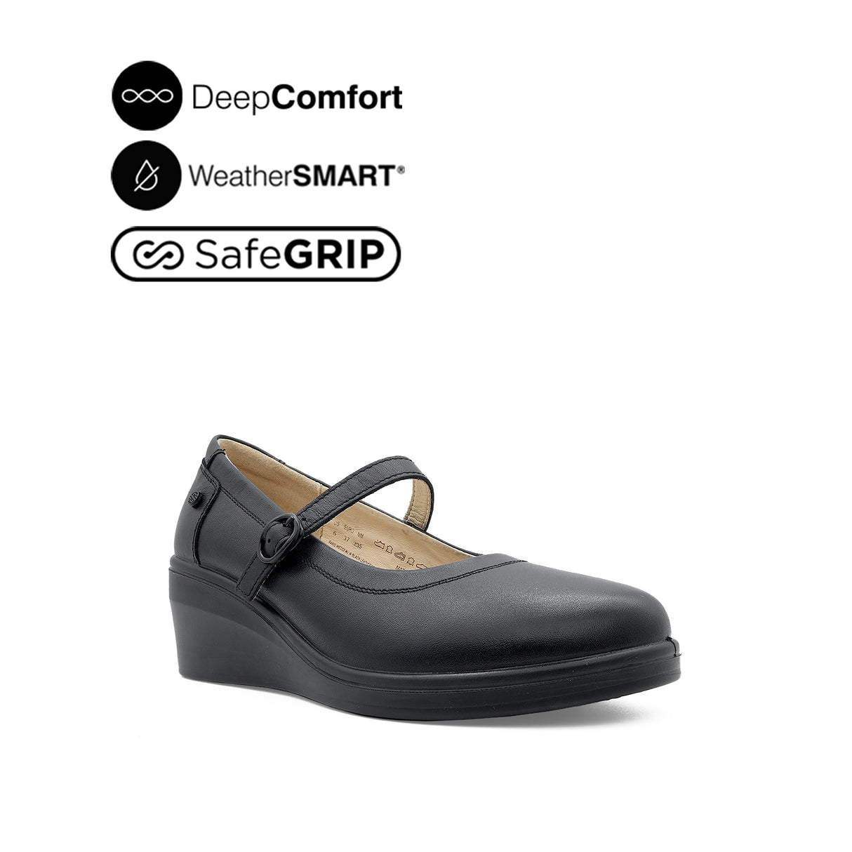 Paris Wedge Mary Jane Women's Shoes - Black Leather Waterproof