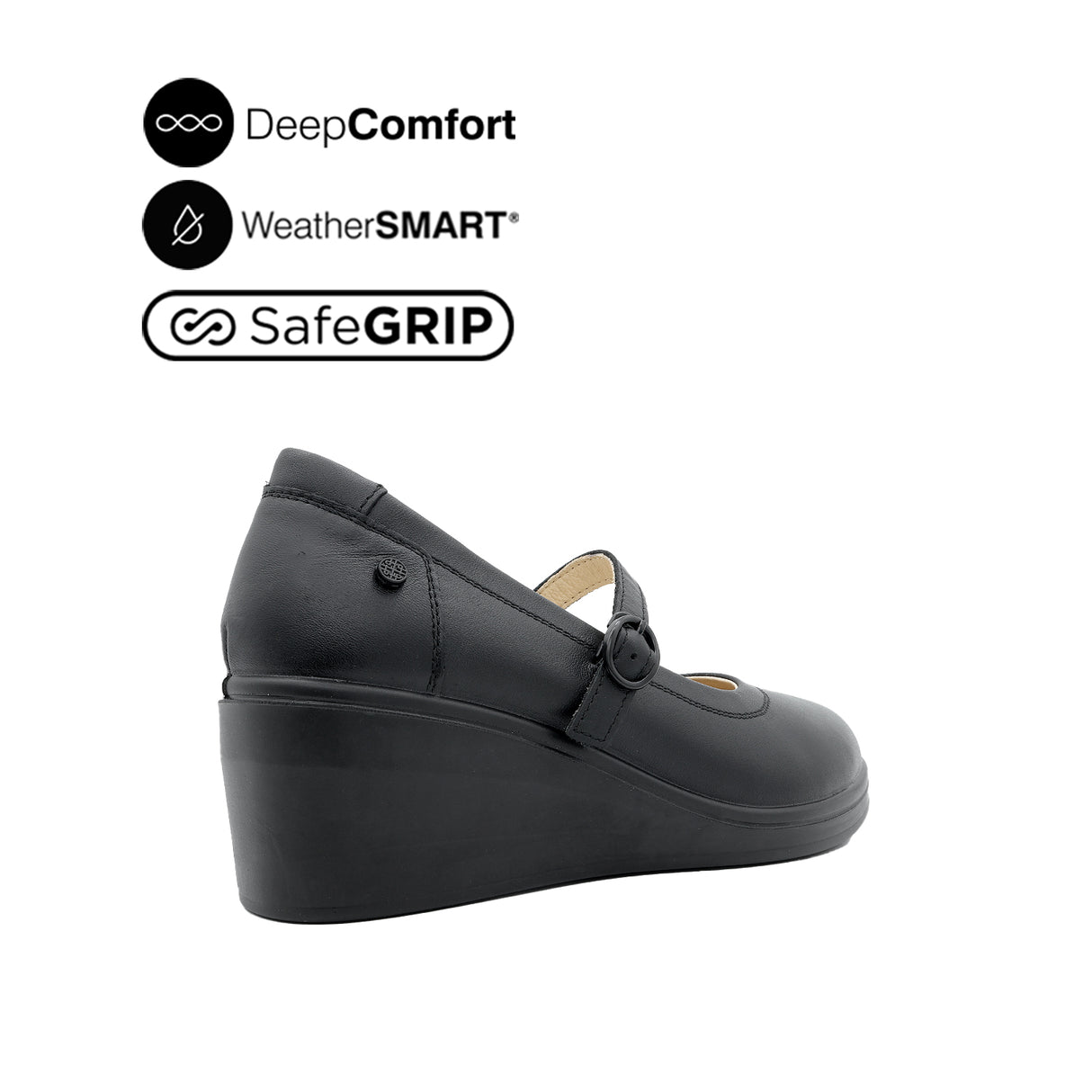 Paris Wedge Mary Jane Women's Shoes - Black Leather Waterproof