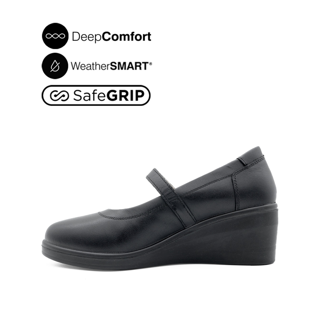 Paris Wedge Mary Jane Women's Shoes - Black Leather Waterproof