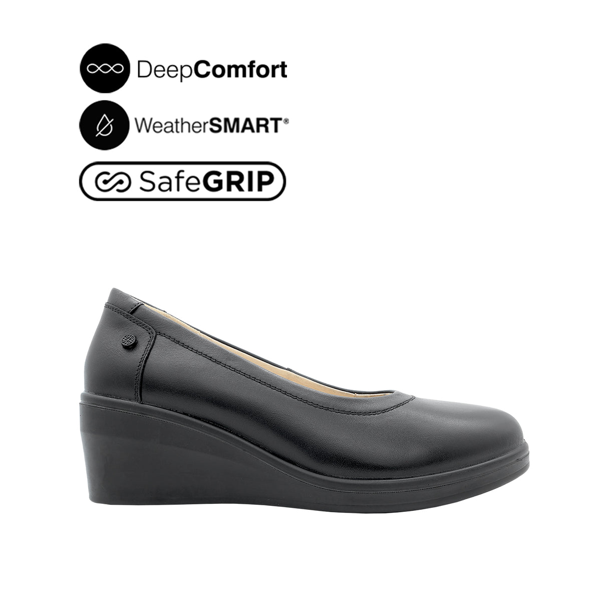 Paris Wedge Plain Toe Women's Shoes - Black Leather Waterproof