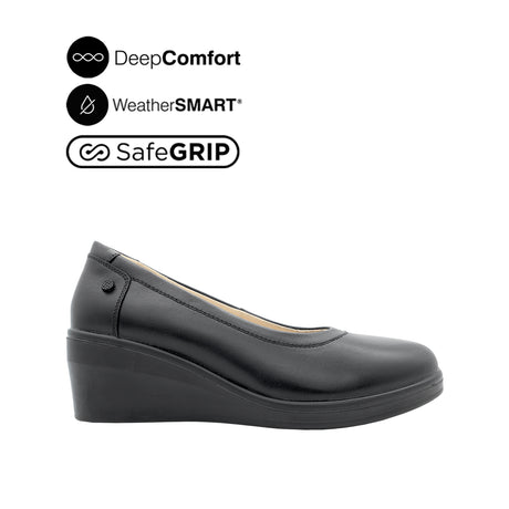 Paris Wedge Plain Toe Women's Shoes - Black Leather Waterproof