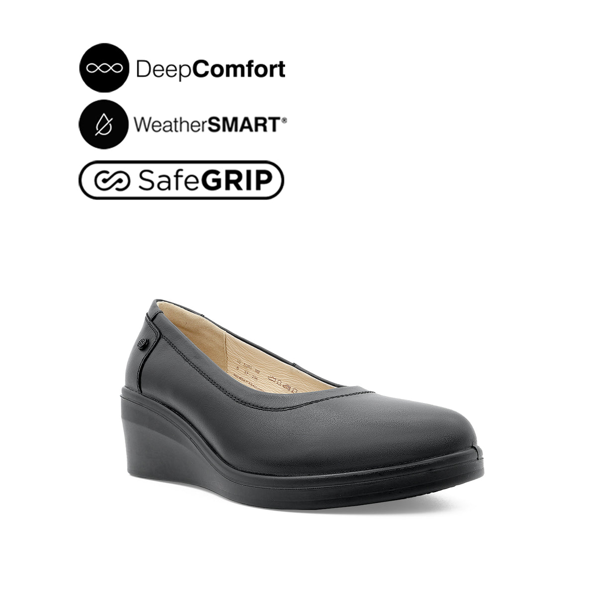 Paris Wedge Plain Toe Women's Shoes - Black Leather Waterproof