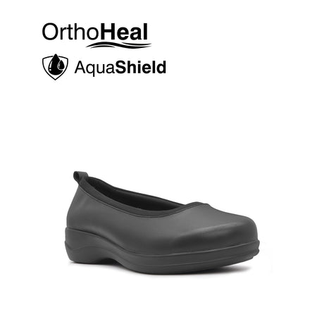 Natalia Slip On Plain Toe Women's Shoes - Black Leather Waterproof