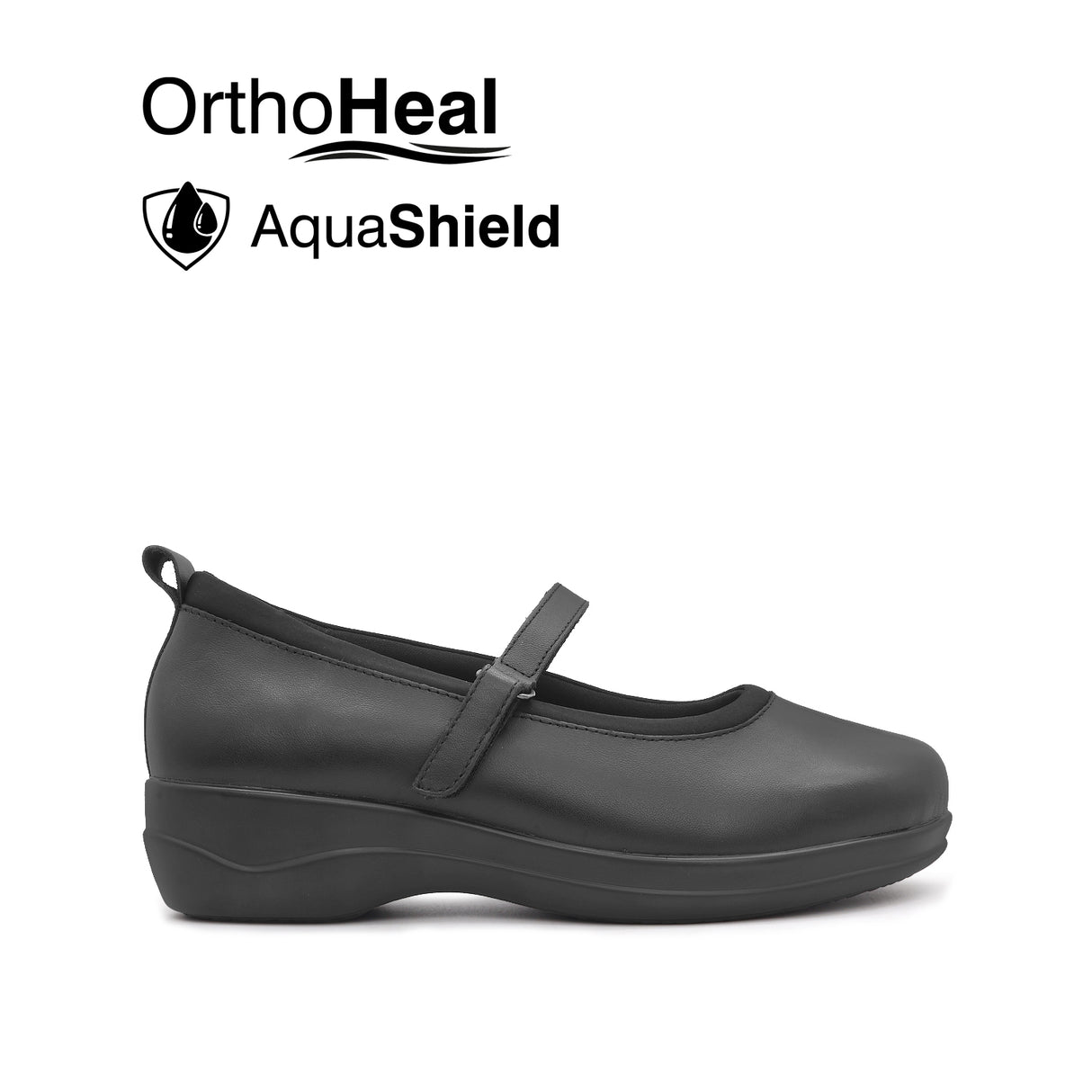 Natalia Mary Jane Plain Toe Women's Shoes - Black Leather Waterproof