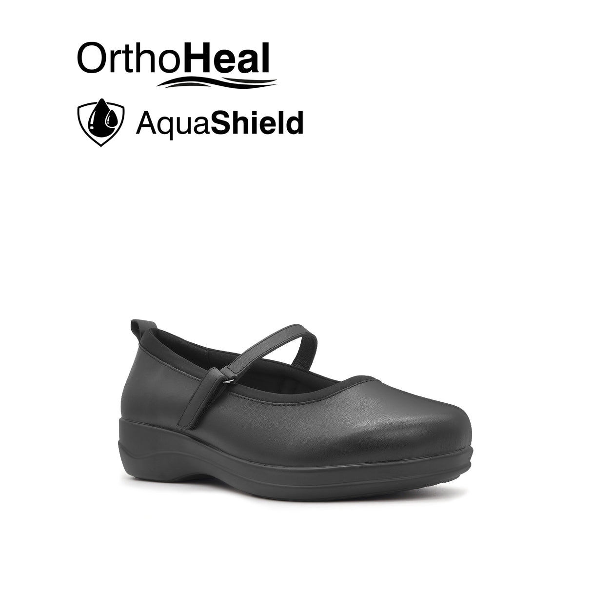 Natalia Mary Jane Plain Toe Women's Shoes - Black Leather Waterproof