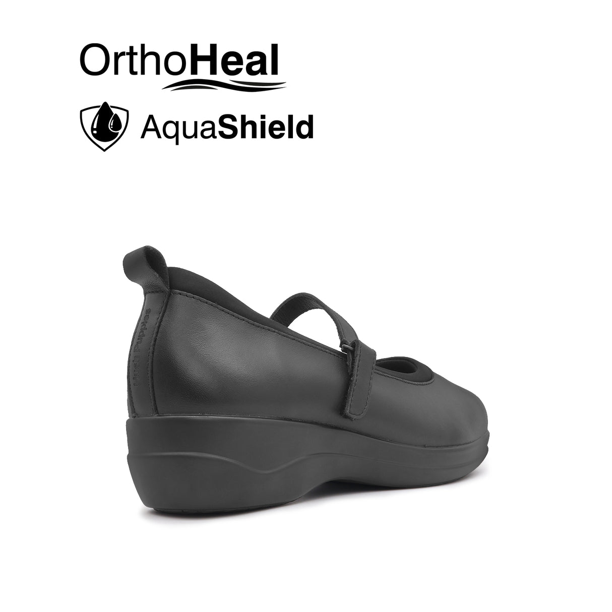 Natalia Mary Jane Plain Toe Women's Shoes - Black Leather Waterproof