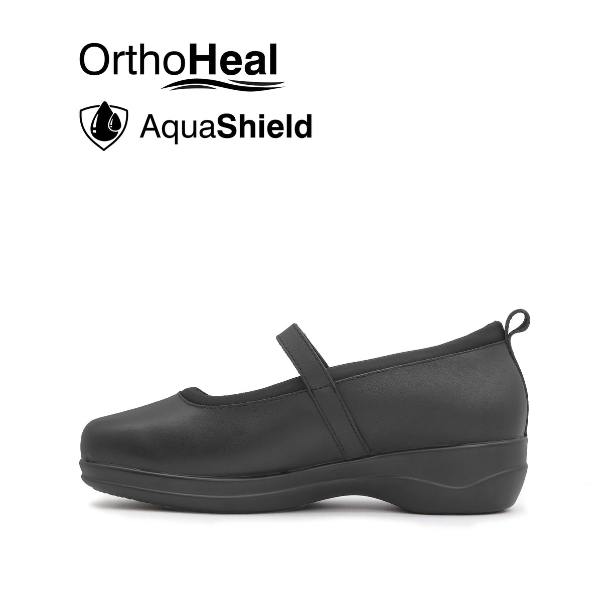 Natalia Mary Jane Plain Toe Women's Shoes - Black Leather Waterproof