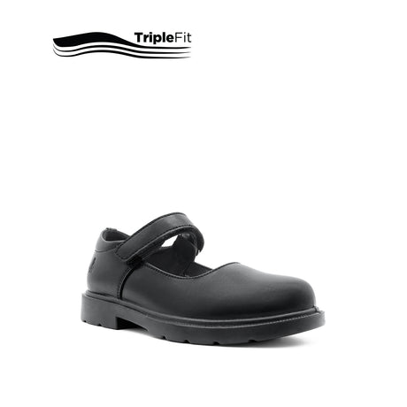 Lily Mary Jane Plain Toe Girl's Shoes - Black Leather