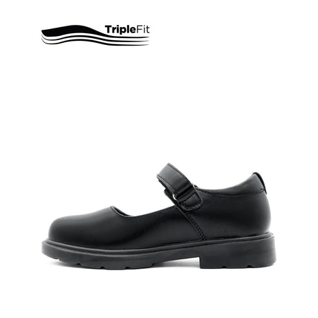 Lily Mary Jane Plain Toe Girl's Shoes - Black Leather