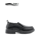 Mylo Slip On Apron Toe Boy's Shoes - Black Leather
