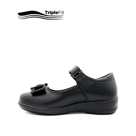 Charlotte Bow Girl's Shoes - Black Leather