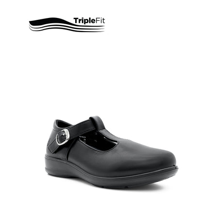 Charlotte T-Bar Girl's Shoes - Black Leather