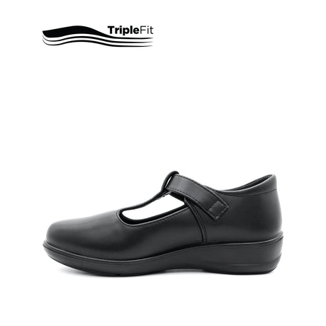Charlotte T-Bar Girl's Shoes - Black Leather