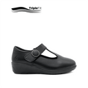 Sarah T-Bar Girl's Shoes - Black Leather
