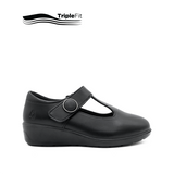 Sarah T-Bar Girl's Shoes - Black Leather