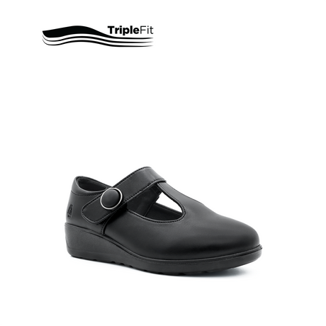 Sarah T-Bar Girl's Shoes - Black Leather
