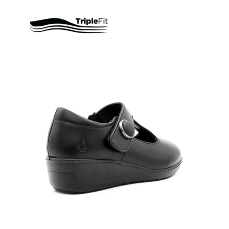 Sarah T-Bar Girl's Shoes - Black Leather