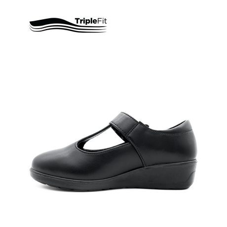Sarah T-Bar Girl's Shoes - Black Leather