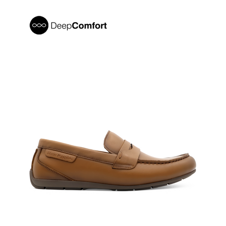 Raven Slip On Penny Men's Shoes - Dark Tan Leather