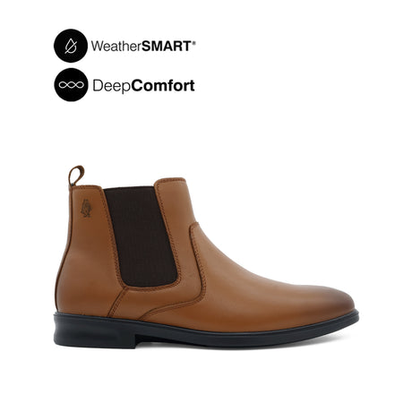 Pierre Chelsea Plain Toe Boots Men's Shoes - Tan Leather Waterproof