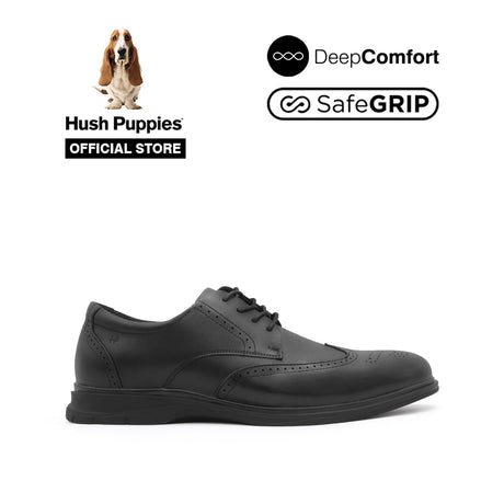 Nathan Lace Up Wing Tip Men's Shoes - Black Leather