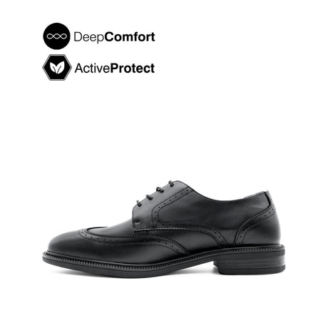 River Lace Up Wing Tip Men's Shoes- Black Leather