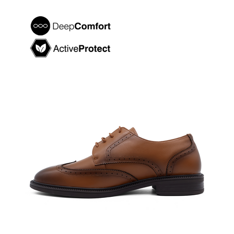 River Lace Up Wing Tip Men's Shoes- Tan Leather