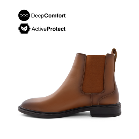 River Chelsea Plain Toe Boots Men's Shoes - Tan Leather