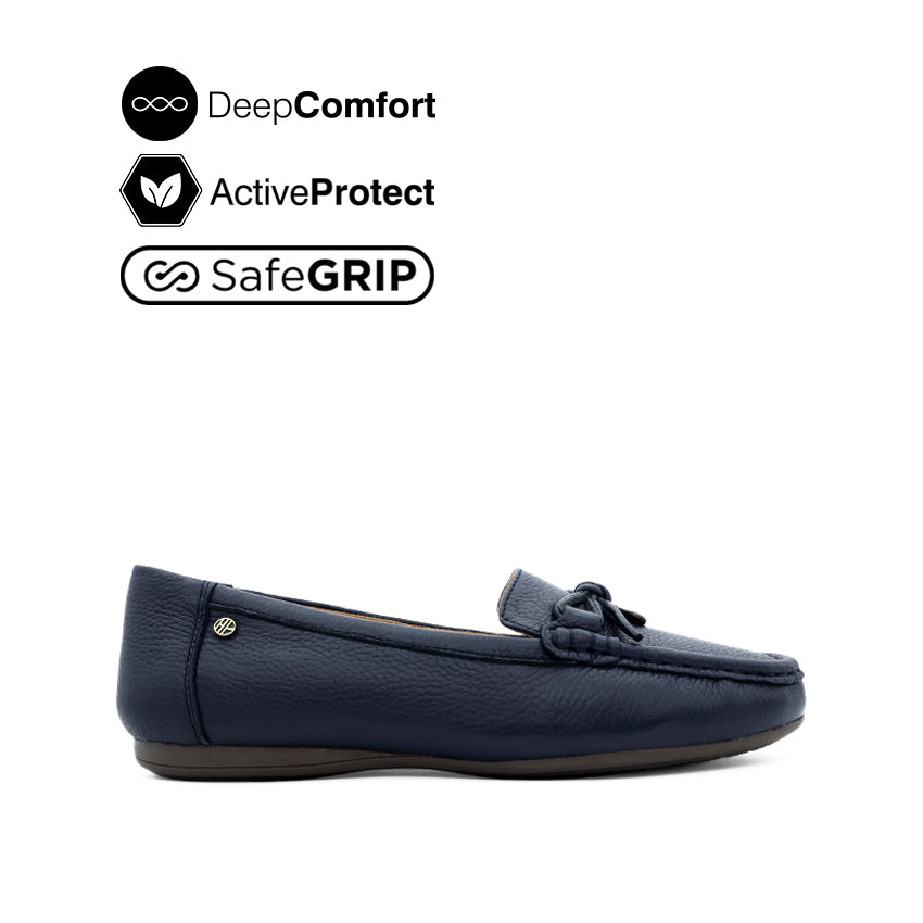 Discount on Hush Puppies  shoes - SKU: Georgie Mocc Bow Women's Shoes - Navy Tumbled Leather