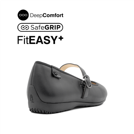 Nicolette Mary Jane Plain Toe Women's Shoes - Black Leather