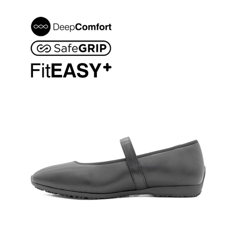 Nicolette Mary Jane Plain Toe Women's Shoes - Black Leather