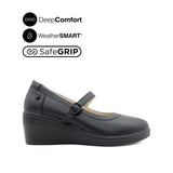 Paris Wedge Mary Jane Women's Shoes - Black Leather Waterproof