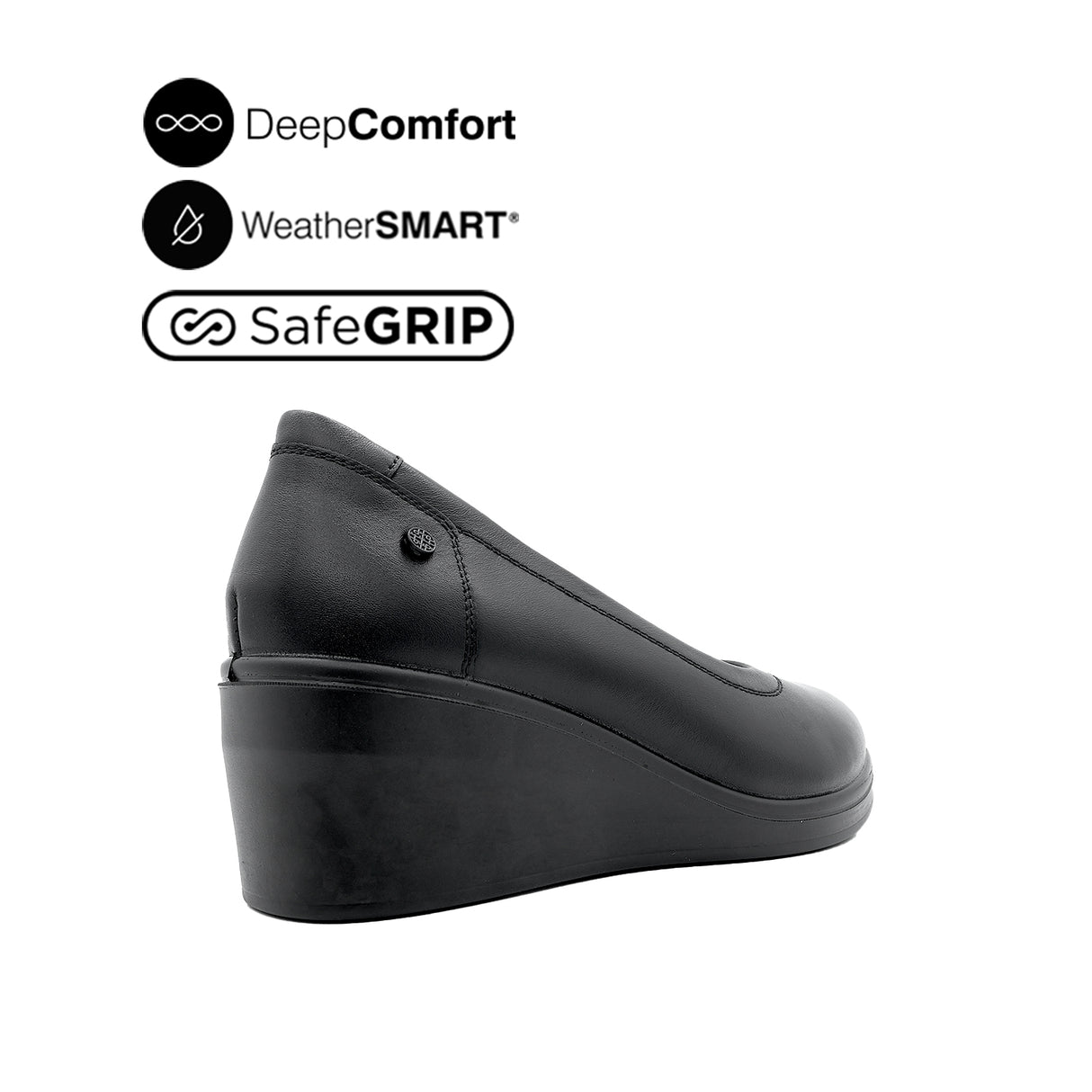 Paris Wedge Plain Toe Women's Shoes - Black Leather Waterproof
