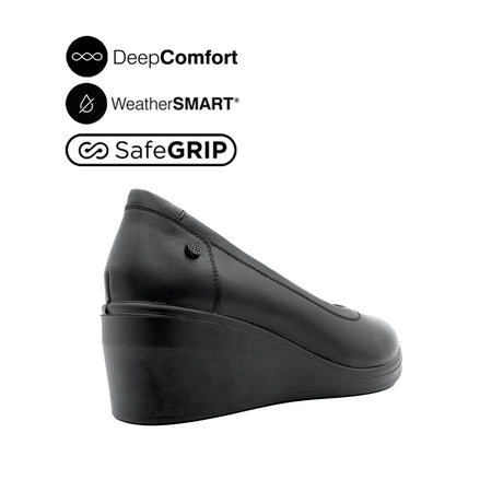 Paris Wedge Plain Toe Women's Shoes - Black Leather Waterproof