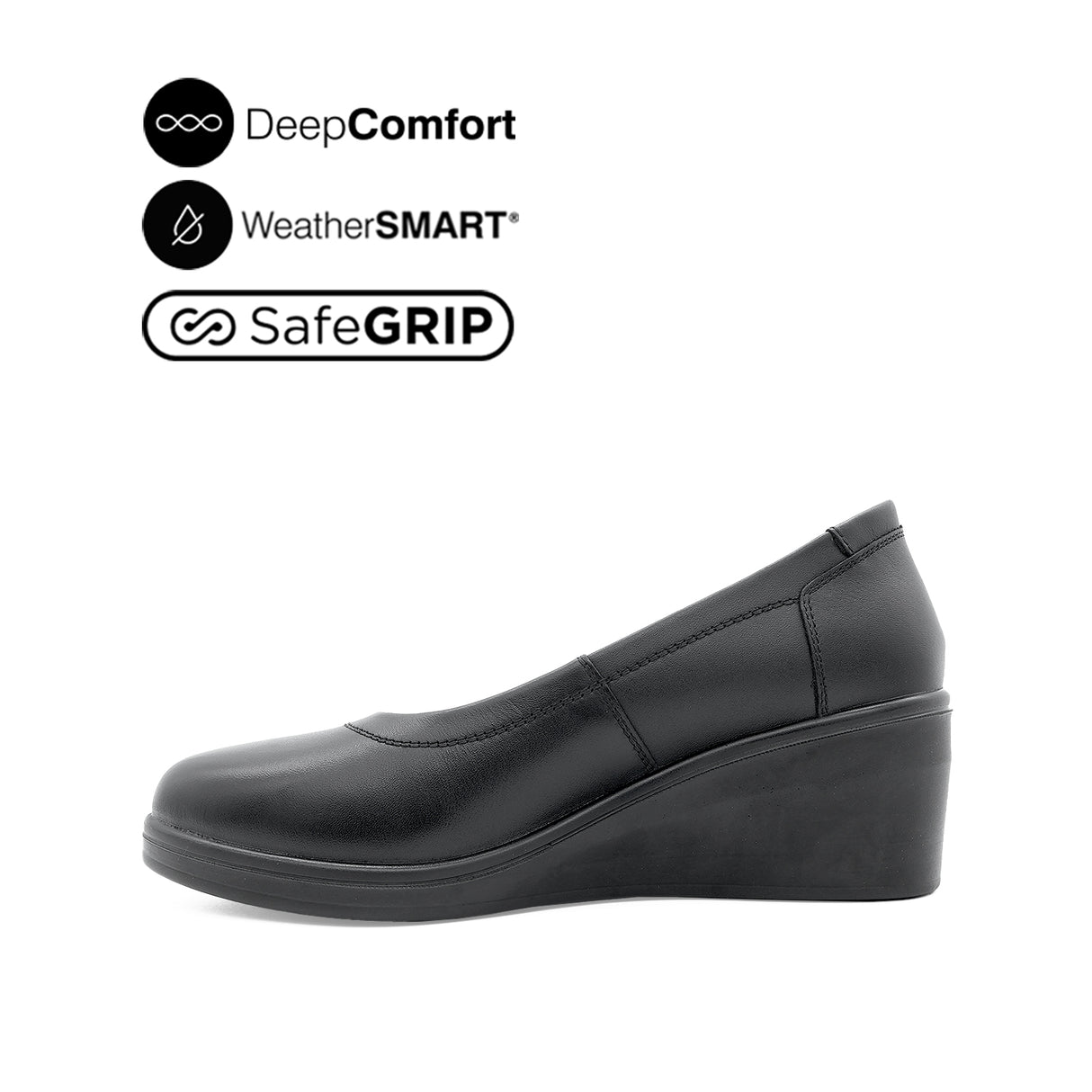 Paris Wedge Plain Toe Women's Shoes - Black Leather Waterproof