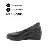 Paris Wedge Plain Toe Women's Shoes - Black Leather Waterproof