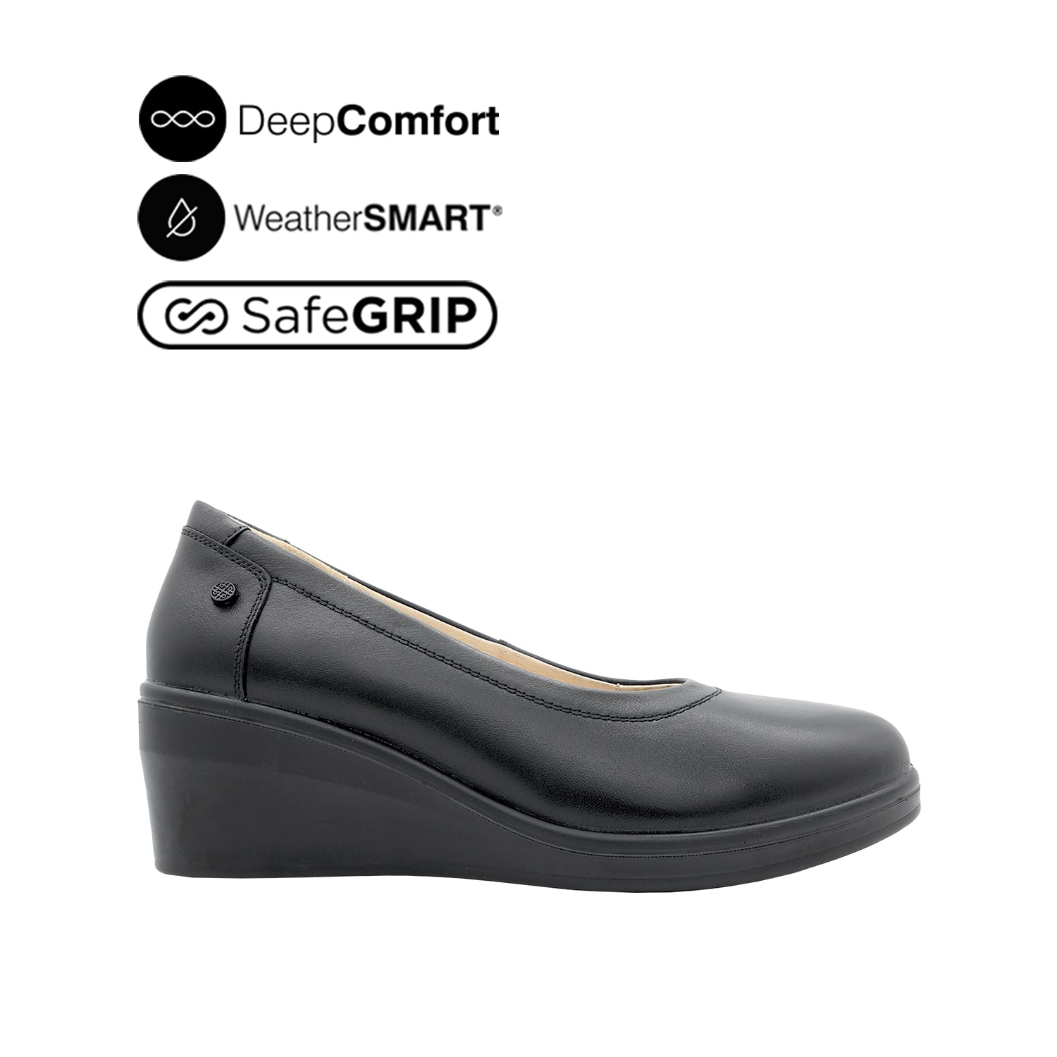 Paris Wedge Plain Toe Women's Shoes - Black Leather Waterproof